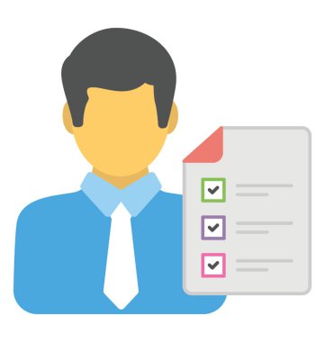 Denetim listesi, tamamlanan görevler düz simgesi olan adam