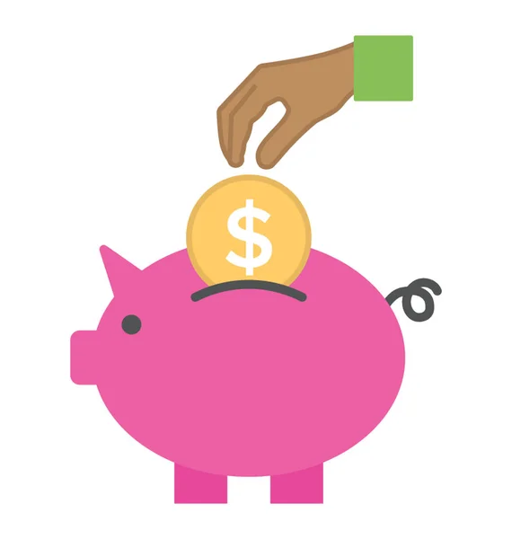 Piggy Bank Uang Tabungan Ikon Datar - Stok Vektor