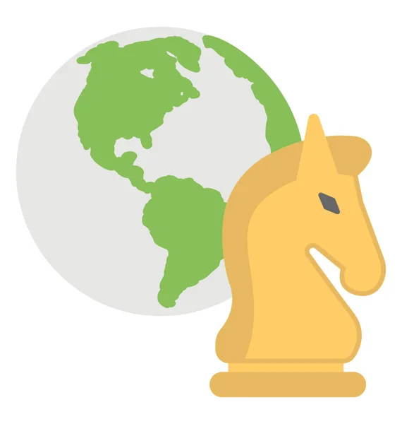Chess Knight Globe Global Strategy Flat Icon — Stock Vector