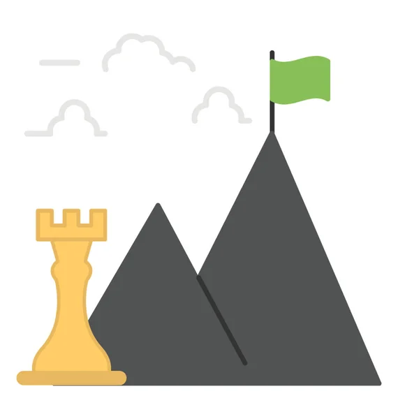 Ícone Plano Estratégia Sucesso Bandeira Pico Montanha —  Vetores de Stock