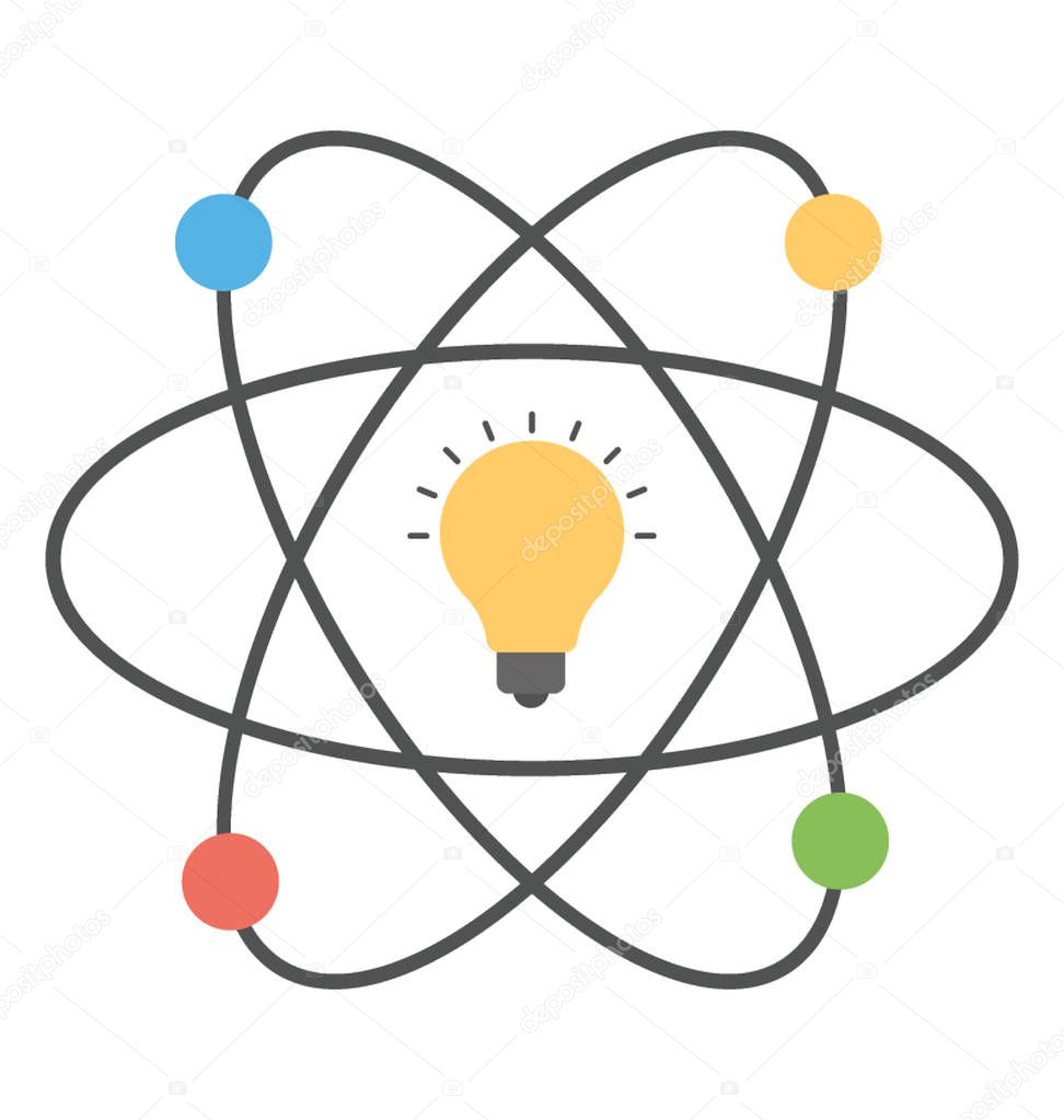 Bulb inside atom, potential concept flat icon