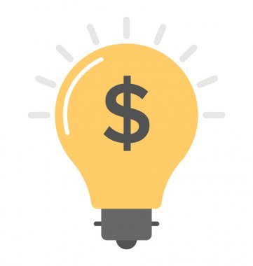 Doları ampul düz simgesi, iş fikir kavramı