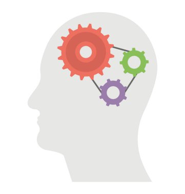 Kafa adam, düz tasarım düşünme süreci konsepti dişli