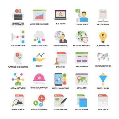 Web ve Seo renkli düz simgeleri