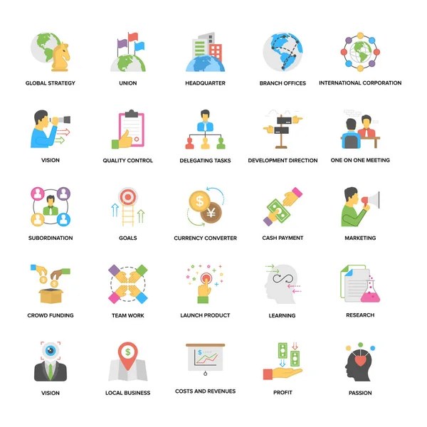 Gestão Negócios Visão Ícones Planos —  Vetores de Stock