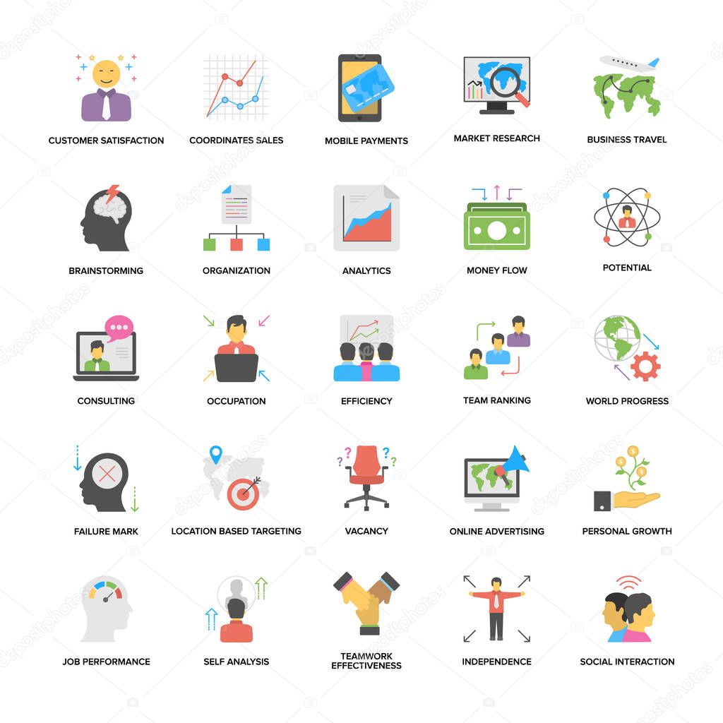 Business Management and Growth Flat Icons Set