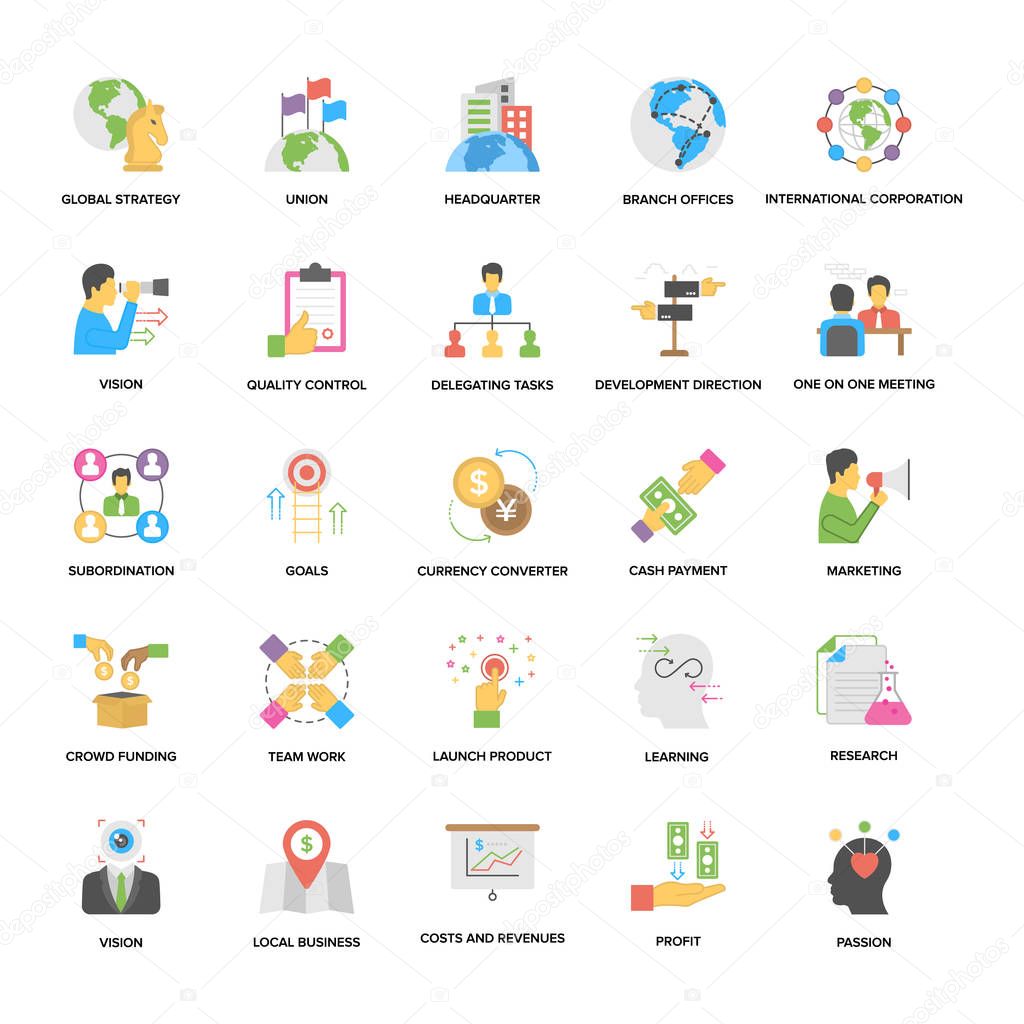 Business Management and Vision Flat Icons