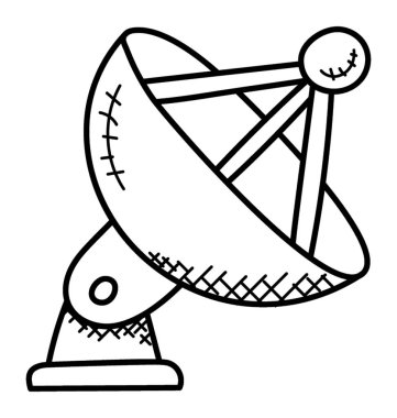 Parabolik çanak anten. Uydu anteni. Doodle simgesi 