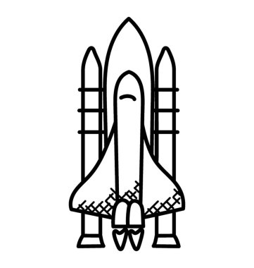 Uzay mekiği vektör doodle. Yörüngesel uzay aracı 