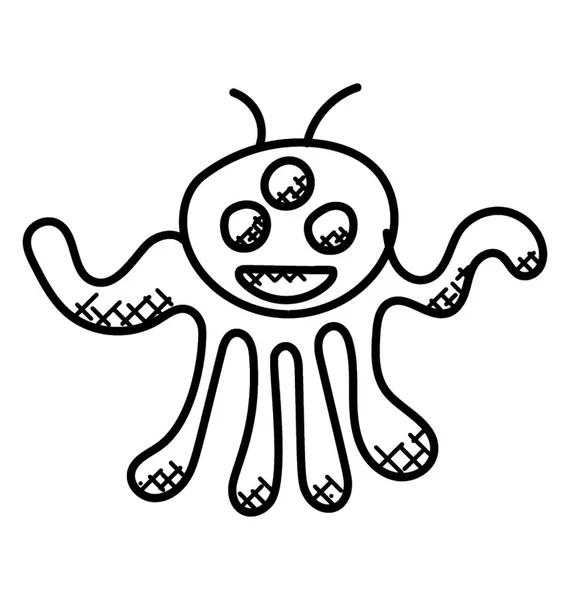 Octopus Alien Cartoon Alien Character Doodle Icon — Stock Vector