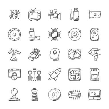Teknoloji doodle simgeler koleksiyonu