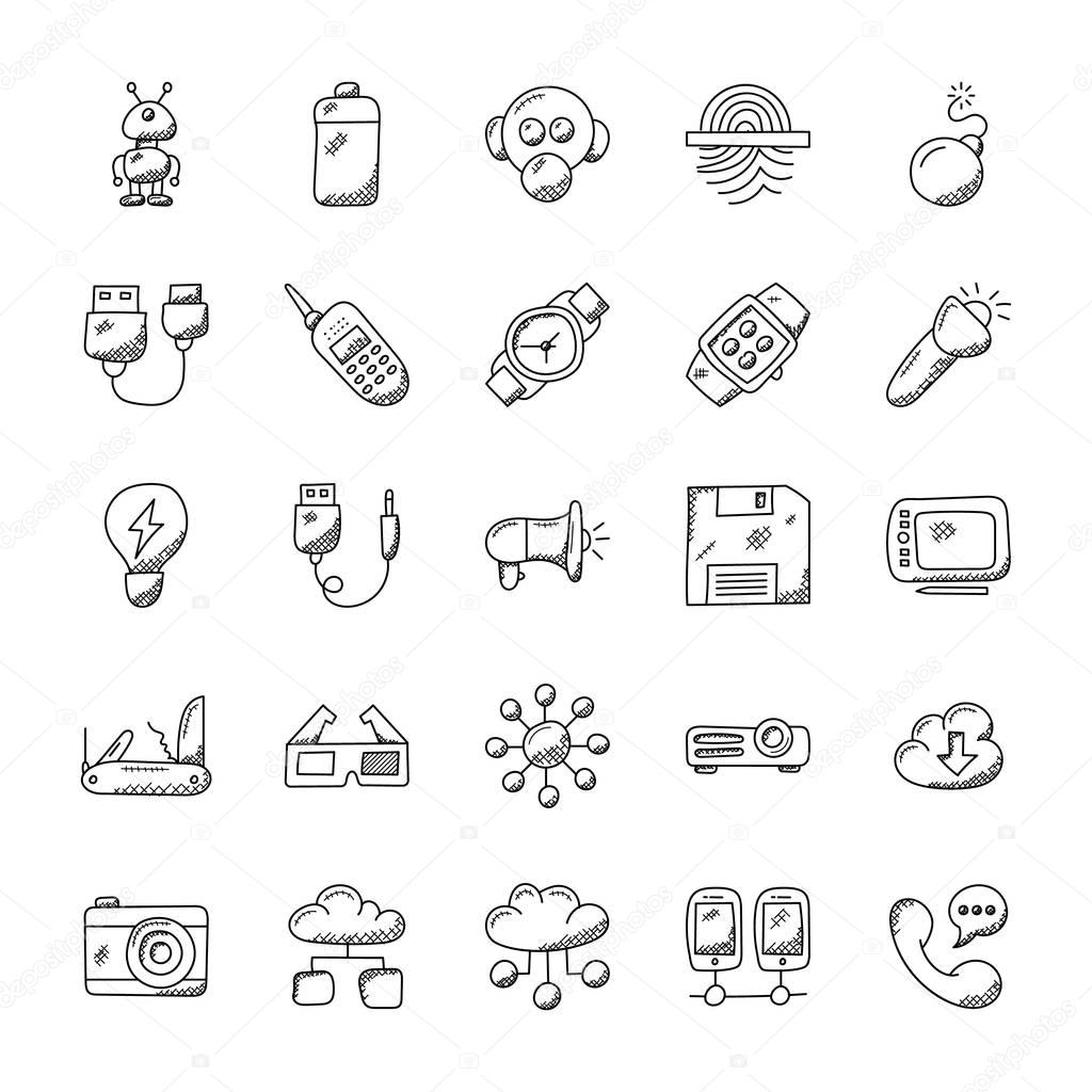 Pack Of Technology Inventions Doodle Icons