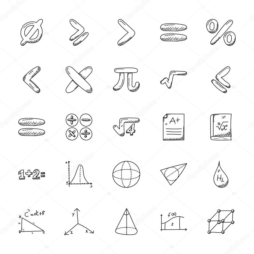 Pack Of Mathematics Doodle Icons