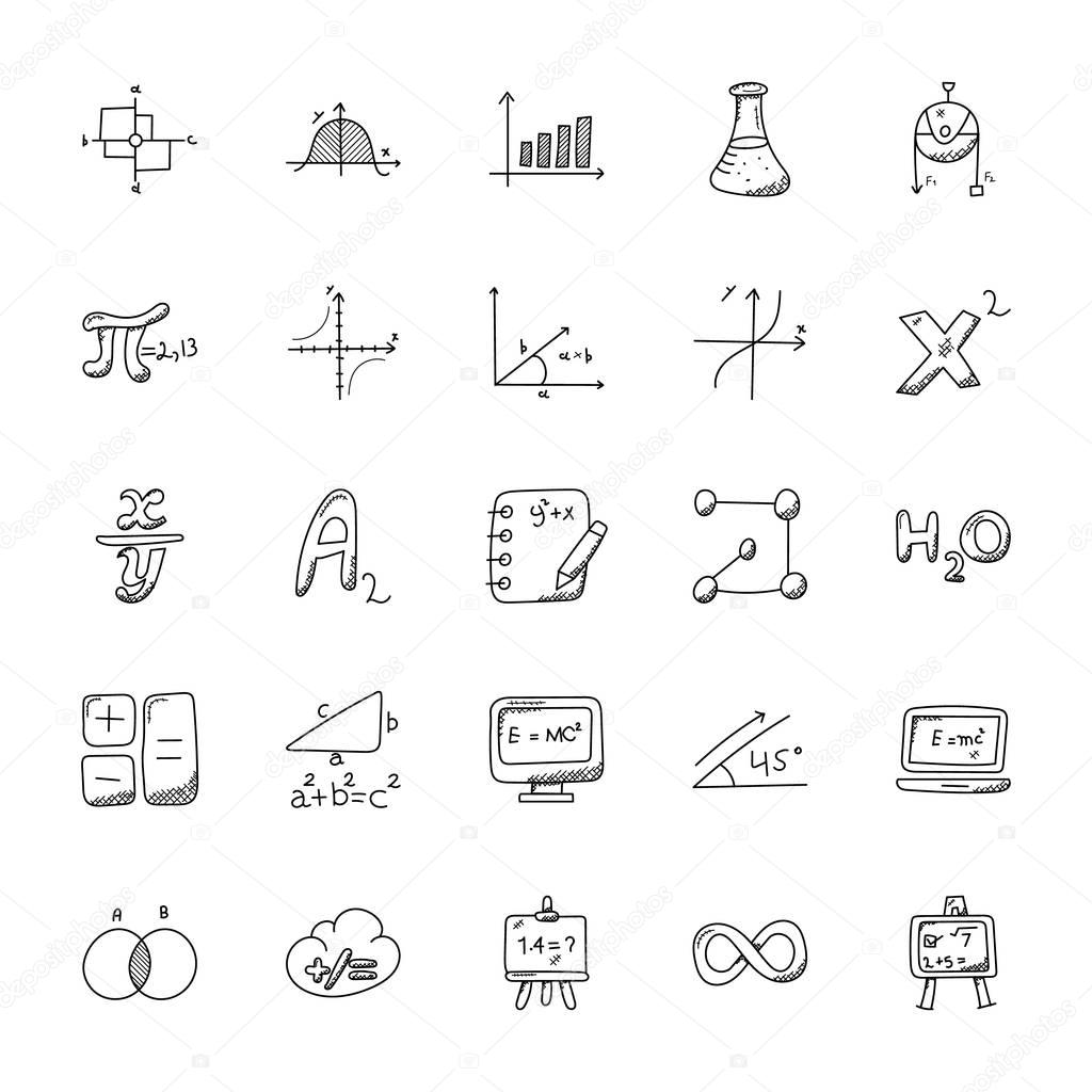 Doodle Icons Set Of Mathematics Theme