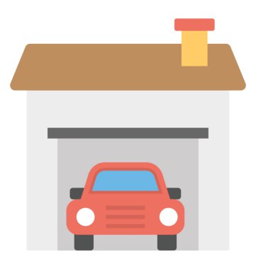 Garaj içinde düz vektör simgesi bir arabadır 