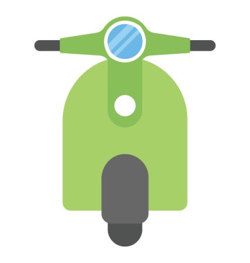 Bir yeşil renkli vespa motosiklet vektör simgesi düz tasarım 