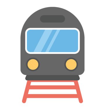 Metro treni yolda, düz tasarım vektör simgesi 