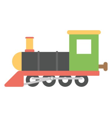 Buhar motoru. Çizgi film retro tren ya da tren motoru, düz tasarım vektör simgesi 