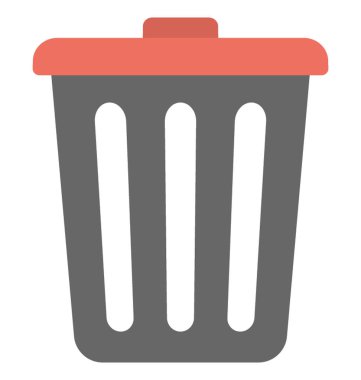 Kırmızı kapaklı siyah çöp kutusu düz simgesi