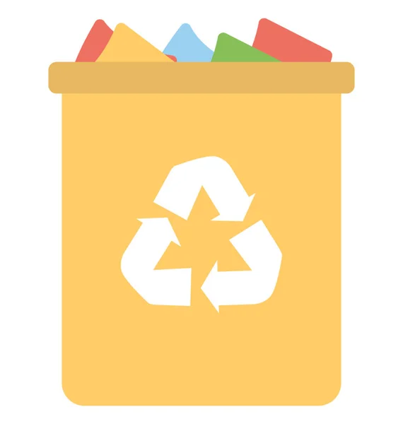 Icono Plano Contenedor Reciclaje Amarillo Lleno Objetos — Vector de stock