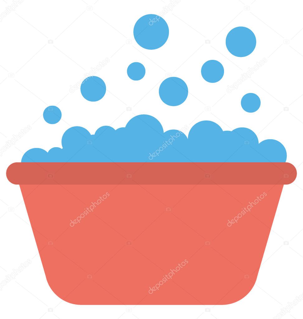 Flat icon of a bathtub full of water and soap bubbles