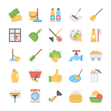 Ekipman temizleme düz Icon Set 
