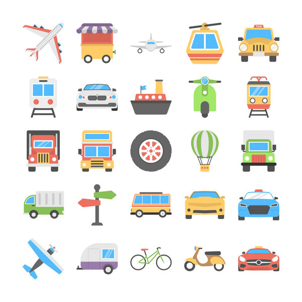 Transport Flat Vector Icons Pack 