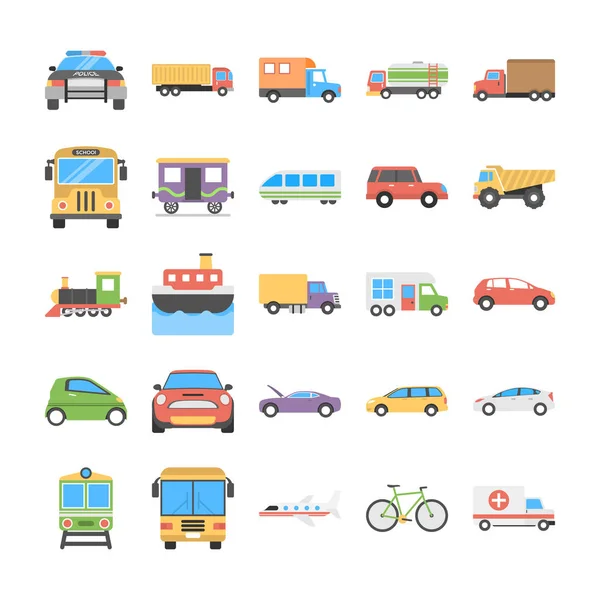 Conjunto Iconos Planos Creativos Transporte — Vector de stock