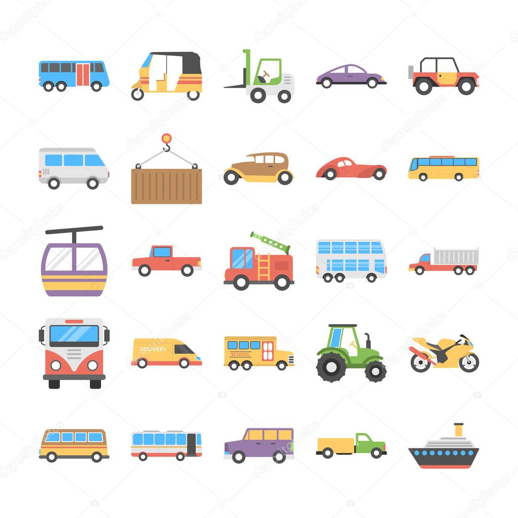 Colorful Flat Icons Set of Transport