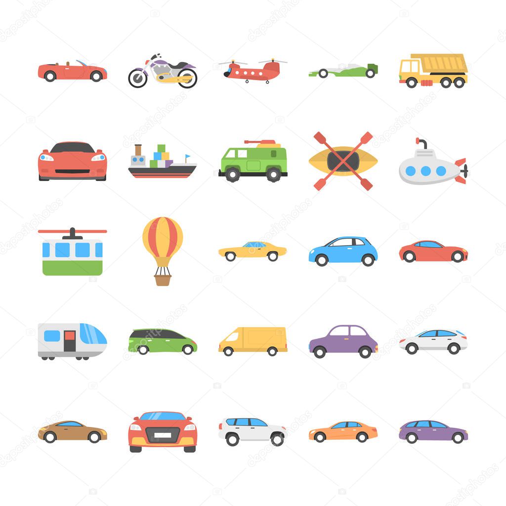 Flat Icons Set of Transport