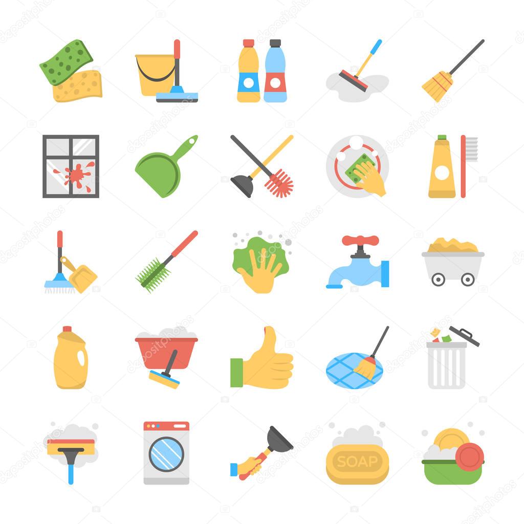 Flat Icon Set of Cleaning Equipment 