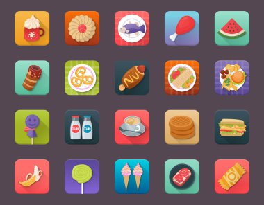 Gıda App düz simgeler koleksiyonu 
