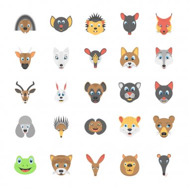 Hayvanlar ve kuşlar düz Icon Set 