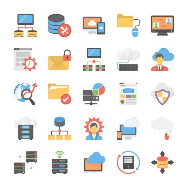 Veritabanı ve depolama düz Vector Icons Set 