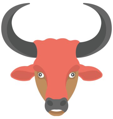 Bir yüz kırmızı boğa düz icono 
