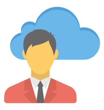 Bulut kullanıcı. Kablosuz teknoloji ve uzak çalışan veya işadamı, düz vektör simge kavramı 