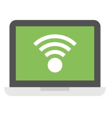 Dizüstü wifi ağa düz vektör simge bağlanma 