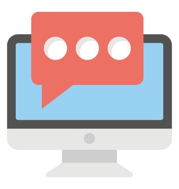 Bilgisayar ve sohbet kabarcık sohbet, düz vektör simge için 