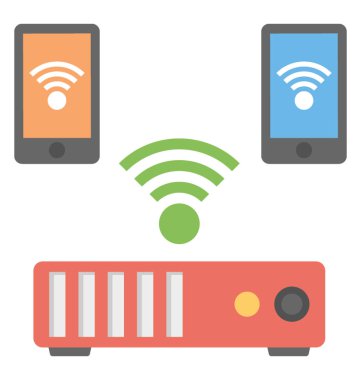 Wifi yönlendirici, düz vektör simgesi ile bağlı iki android cep telefonu 