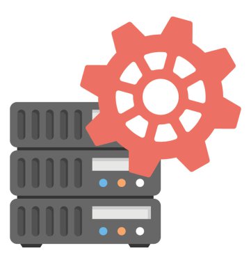 Veritabanı sembolü ve dişli, düz vektör simgesi 