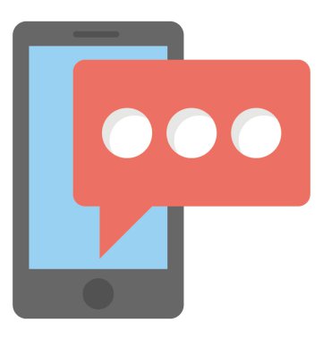 Sohbet iletisi kavramı mobil sohbet veya sms, düz vektör simgesi ile mobil ekran 