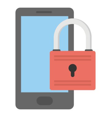 Smartphone ile kapalı kilit, mobil güvenlik kavramı, düz vektör simgesi 