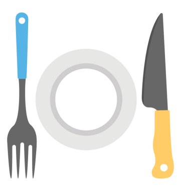 Bir tabak kenarlarında çatal ile düz simgesi