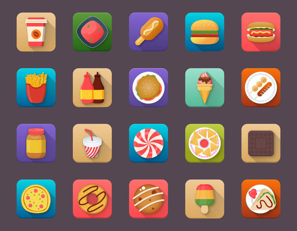 Pack Of Food Elements Flat Vector Icons