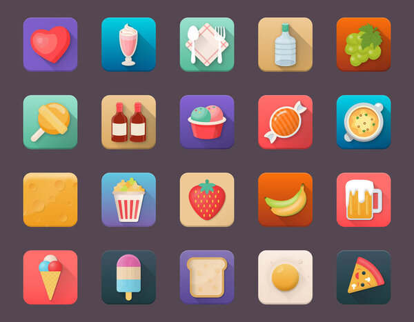 Flat Icons Set of Food and Beverages
