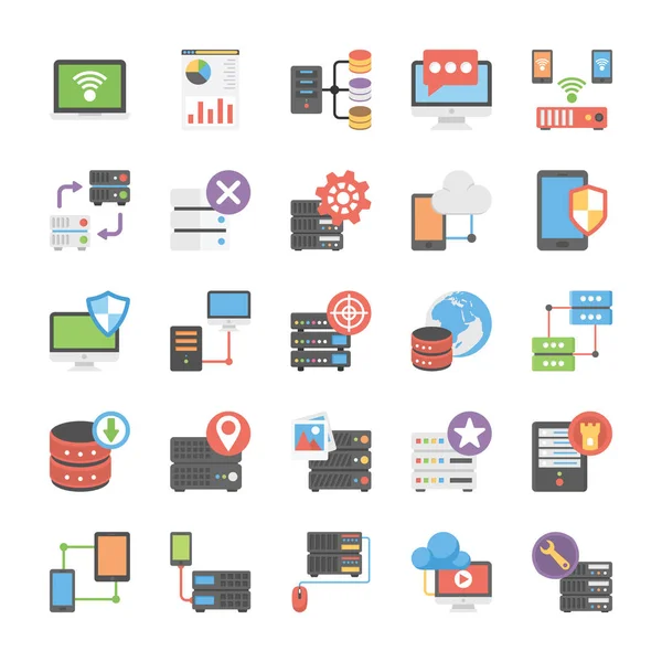 Database Storage Flat Vector Icons Pack — Stock Vector