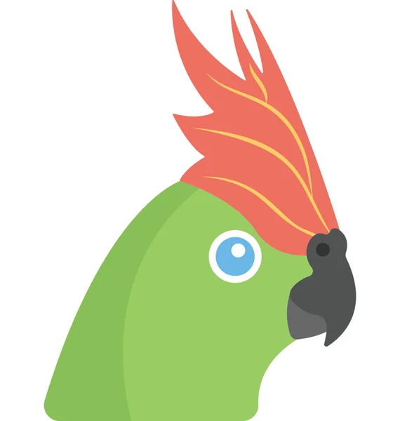 冠を持つ緑の鸚鵡の面のフラット アイコン — ストックベクタ