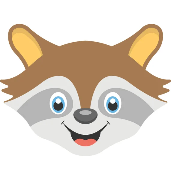 Flat Icon Face Brown Baby Raccoon — Stock Vector