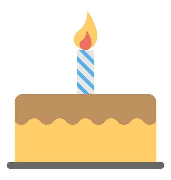 Плоска Ікона Торта Дня Народження Свічкою — стоковий вектор