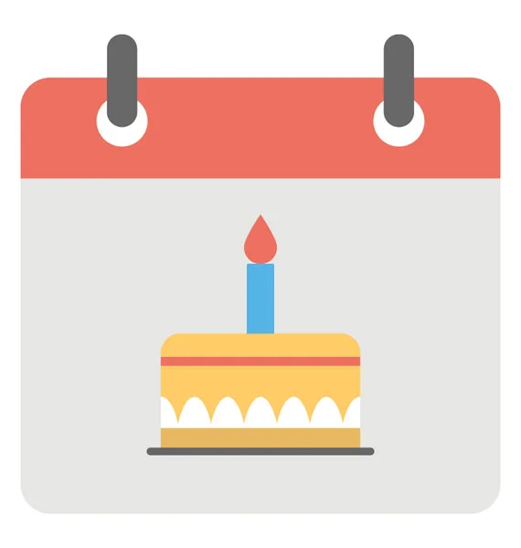 Icono Plano Una Página Calendario Con Pastel Cumpleaños — Vector de stock